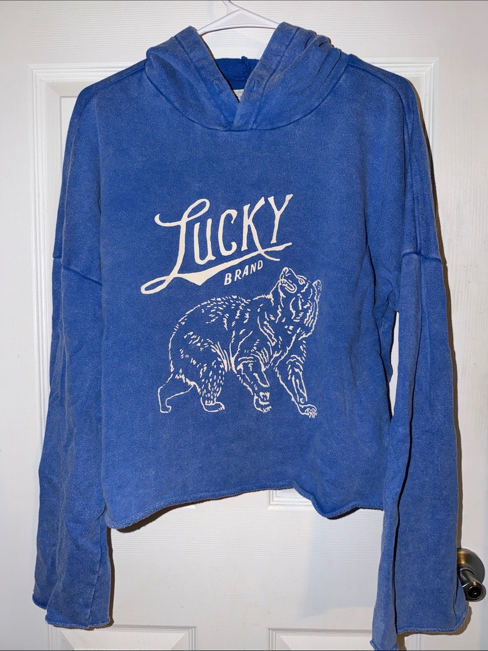 Lucky Brand Blue Pullover Hoodie with White Bear Graphic